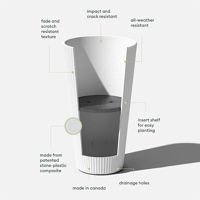 Veradek Demi Series Tall Planter for Porch, Patio, Backyard | Durable Plastic-Stone Composite Material | Modern Décor for Tall Plants, Grasses VeradekOutdoor