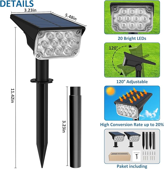 T-SUNUS Green Solar Spot Lights Outdoor Landscape Spotlights 2 Pack Dusk to Dawn Waterproof IP65 for St Patricks Day Halloween Christmas Accent Uplighting for Tree Yard Statue Graveyard Driveway Flag T-SUNUSLighting
