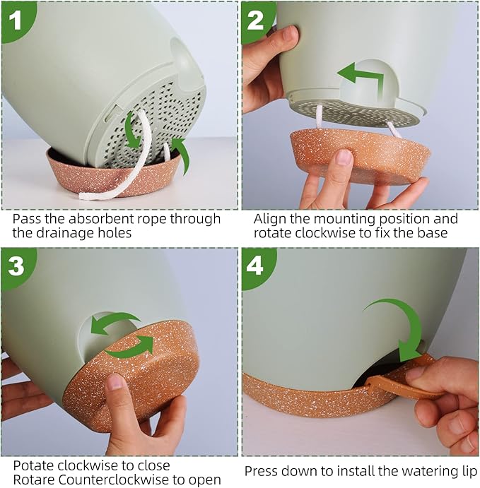 Planters for Indoor Plants, 8/7/6.5/6/5.5/5 Inch Self Watering Planters with Drainage Hole, Plastic Planters Flower Pots for Indoor Outdoor Plants (Green) Vanslogreen