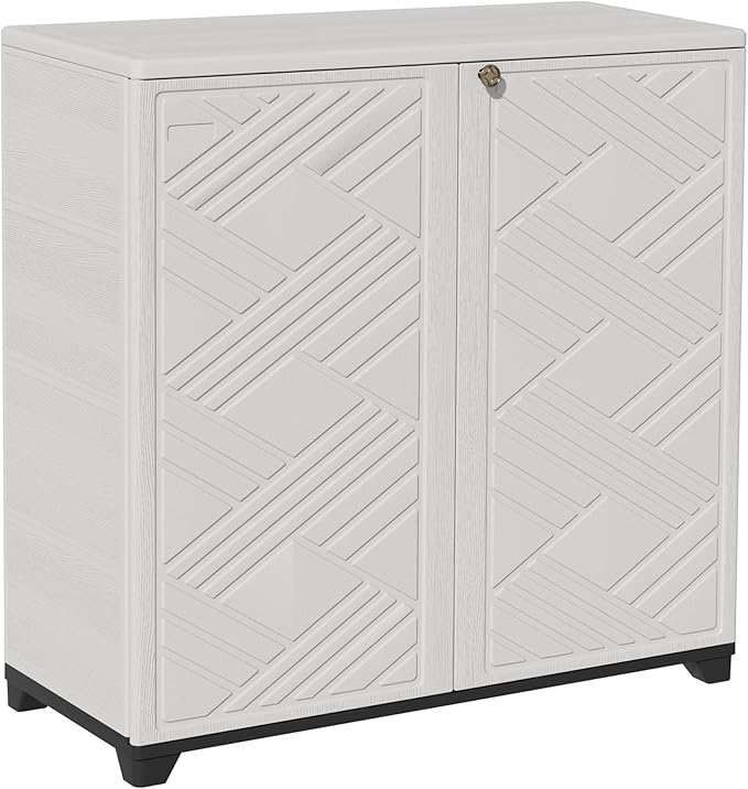 ADDOK Indoor Outdoor Plastic Storage Cabinet 34"x15"x34" with 1 Shelf, Outdoor Storage Shed for Living Room, Hallway, Balcony, Garage, Garden, Backyard-White ADDOK
