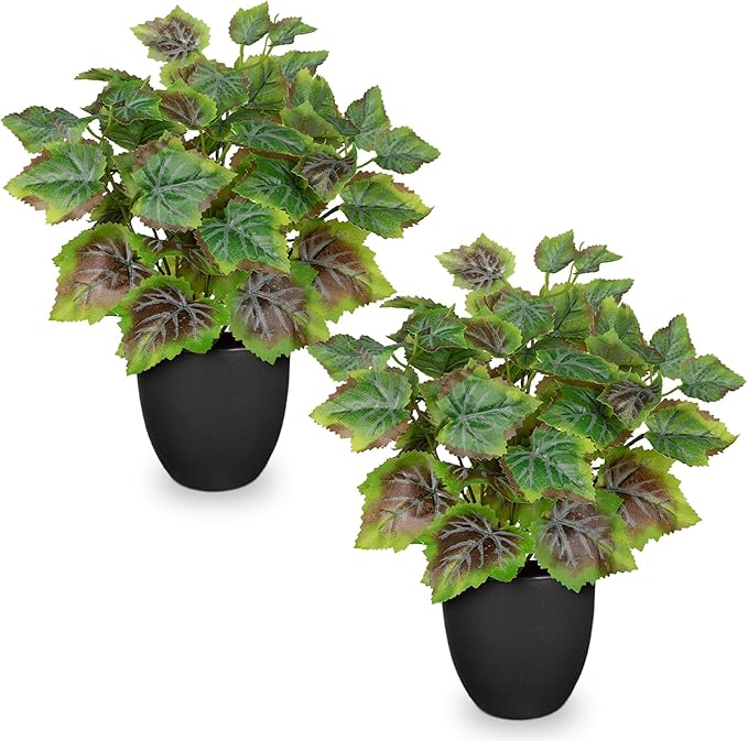 14.5" Artificial Plants Indoor Home Decor, Fake Potted Silk Plants for Shelves Living Room Decor, Small Artificial Office Desk Plants in Pots, Faux Grape Leaf Vine Hope Tropical House Plant Sets of 2 VillaComo