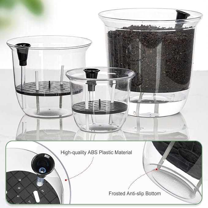 Plant Pots 6 inch Set of 3, Self Watering Pots for Indoor Outdoor Plants Flowers, Self Watering Planters with Reservoir, Drainage Hole and Absorbent Cotton Rope (3 Large) IWNTWY