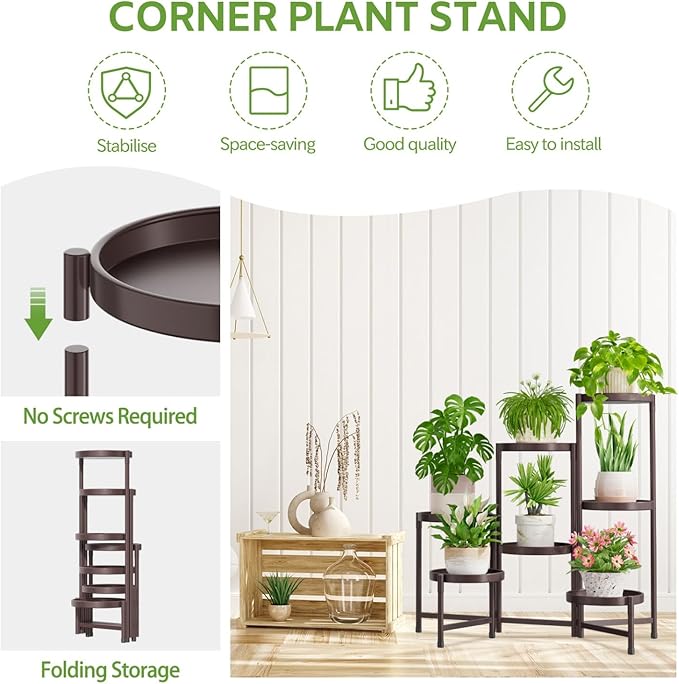 iDavosic.ly 7 Tier Large Plant Stand Indoor, 10 Inch Wide Tall Corner Metal Plant Stands Outdoor for Multiple Plants, Folding Tiered Flower Display Holder Rack Shelf, Violet Bronze iDavosicly