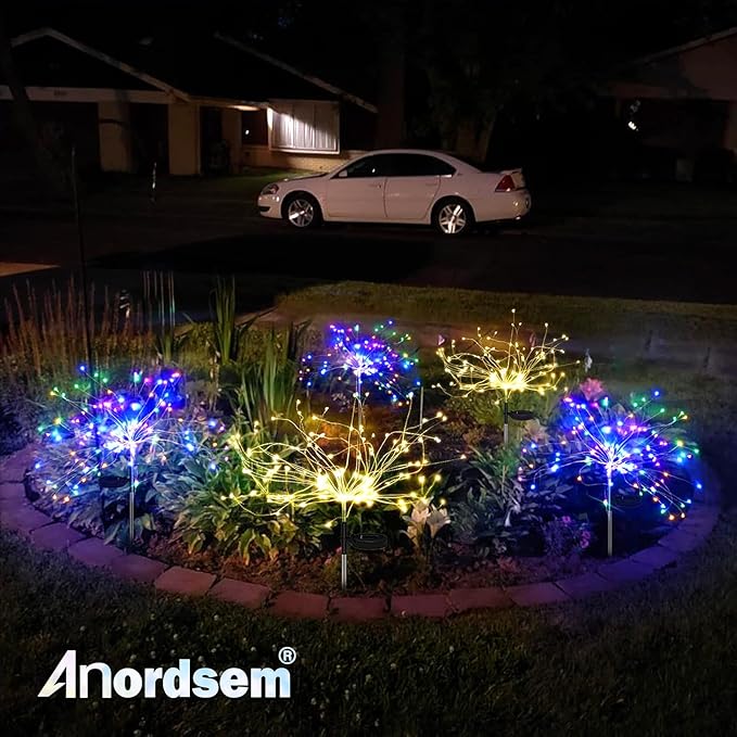 Anordsem Solar Garden Lights Outdoor: Bendable Copper Wire with 120 LED Firework Beads - Colorful Waterproof DIY Fairy Decoration for Yard Pathway Patio - Gifts for Women Mom Homeowners Anordsem