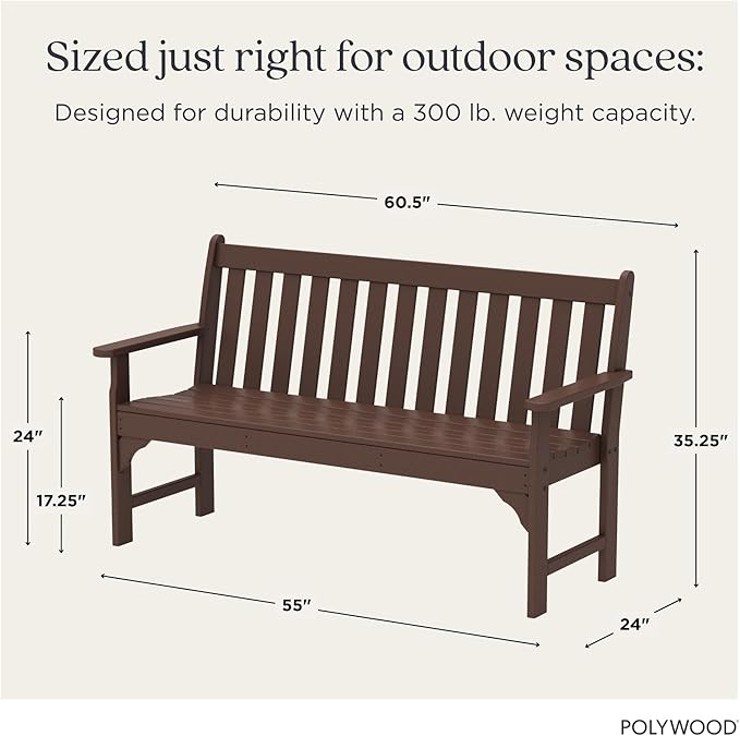 POLYWOOD GNB60MA Vineyard 60" Bench, Mahogany POLYWOOD