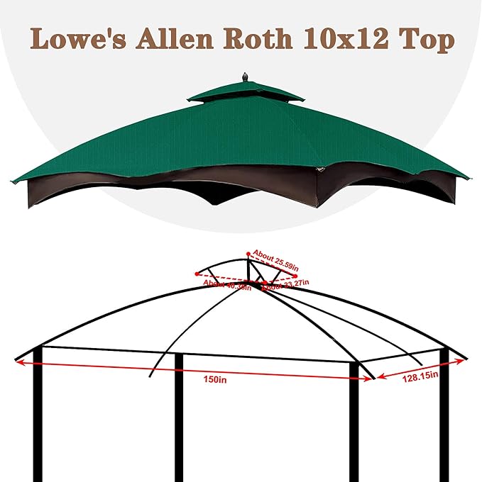 SCOCANOPY Forest Green Ripstop Replacement Top Fit for Lowe's Allen Roth 10X12 Gazebo Model #GF-12S004B-1/ GF-12S004BTO SCOCANOPY