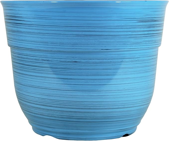Garden Elements Indoor/Outdoor Glazed Brushed Happy Plastic Planter, Large, Bright Blue, 15" GardenElements