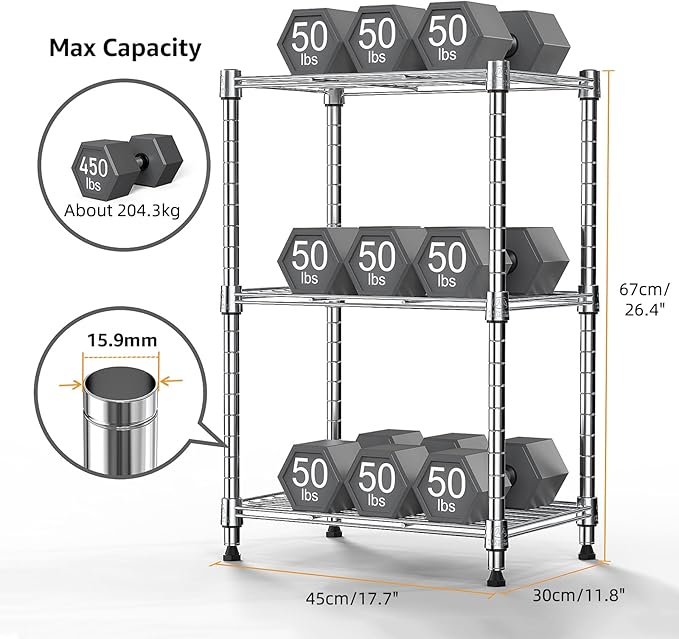 450 lbs Wire Storage Shelving 3-Tier Utility Shelving Unit Steel Organizer Wire Rack for Home,Kitchen,Office,Chrome(11.8" D x 17.7" W x 26.4" H) MEIGAOPLASTICANDMETALHKCOLIMITED