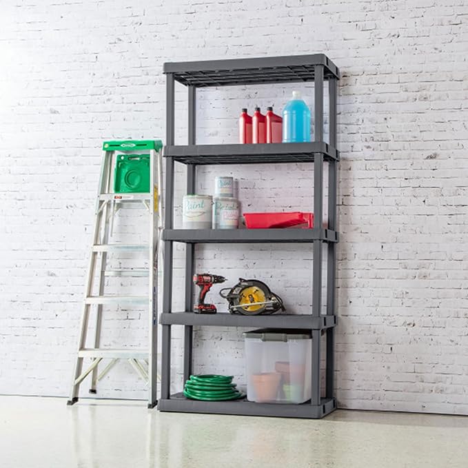 Sterilite 2-Pack 5 Shelf Unit, Heavy-Duty Shelving Storage Rack for Home and Garage, Gray - Multipurpose Plastic Organizer Shelves for Smart Organization Sterilite