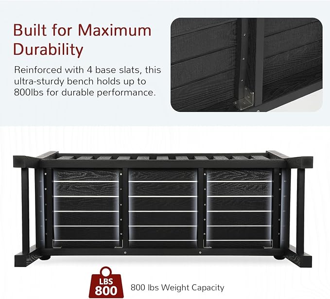 Stoog All-Weather Outdoor Benches Set of 2, Never Fade & Rust-Proof HIPS Plastic Garden Bench, 800lb Capacity, Used for Patio, Backyard, Porch, Black Stoog