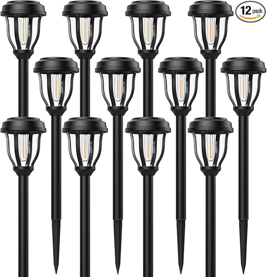 DERAYSION 12 Pack Solar Lights Outdoor, Solar Pathway Lights Auto On/Off Waterproof Garden Landscape Lighting for Path, Yard, Walkway, Driveway, Cold White DERAYSIONSolarLighting