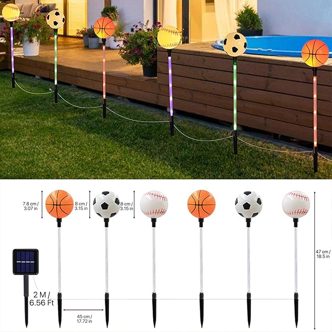 Solar Lights Outdoor, Baseball Soccer Basketball Theme LED Stake Light for Garden Yard Pathway Patio Walkway Landscape Decoration AUGPET