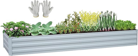 Planter Raised Beds Raised Garden Bed for Gardening Garden Boxes Outdoor Metal Raised Garden Beds, 8x2x1 FT Galvanized Grey SONFILY
