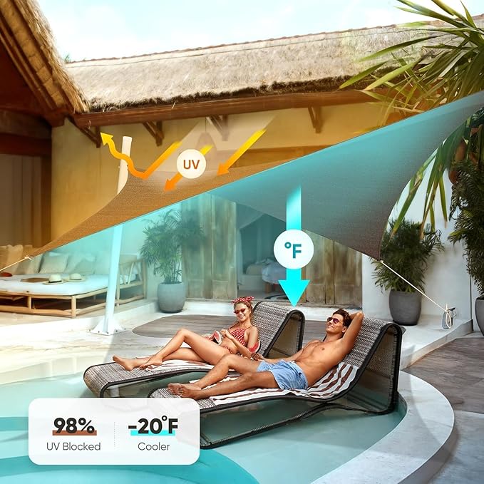 Quictent 185G HDPE Square 24x24FT Sun Shade Sail Canopy 98% UV Block Top Outdoor Cover Patio Garden with Hardware Kit (Brown) QUICTENT