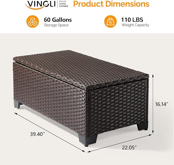 VINGLI Outdoor Coffee Table with Storage, All-Weather Dark Brown Wicker Patio Table for Garden, Balcony, Backyard VINGLI