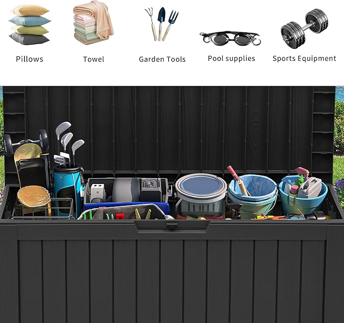 YITAHOME 72 Gallon Outdoor Resin Deck Box with Wheels, Pool Storage Box for Outdoor Cushions, Sports Equipment, Garden Tools, Black YITAHOME