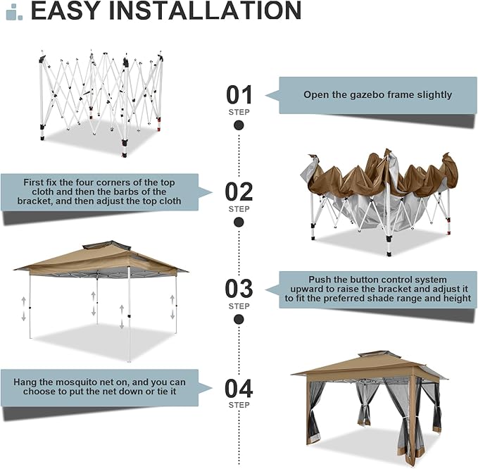 COBIZI 12x12 Pop up Gazebo on Clearance Canopy Tent, carpas para Patio, Outdoor Canopy with Portable Carrying Bag for Vendor, Outdoor Patio Gazebo for Garden, Backyard,Beach, Brown COBIZI