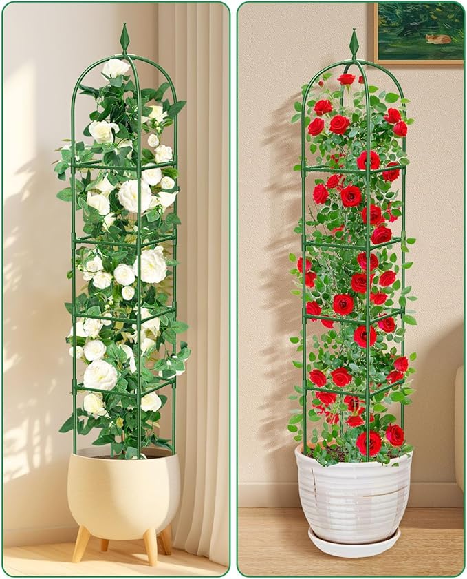 Garden Trellis for Climbing Plants Outdoor & Indoor - 6Ft Tall Rustproof Plant Support Cage for Vines, Flowers, Vegetables, Roses | Heavy-Duty, Adjustable & Decorative (3) MYMULIKEHOME