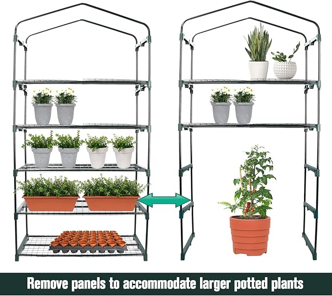 Worth Garden 50% Extra Wide Mini Greenhouse 5 Tier Portable Plant Green House 40in Wide -Sturdy Gardening Shelves with PE Cover & Roll-Up Zipper Door - Indoor & Outdoor Use - 19″W. x 40″L. x75″H. WORTH