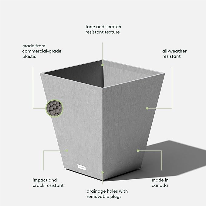 Veradek Pure Series Nobleton Plastic Planter - Large Pots for Indoor or Outdoor Porch/Patio | Durable All-Weather Use with Drainage Holes | Modern Planter Décor for Flowers, Shrubs, Trees VeradekOutdoor