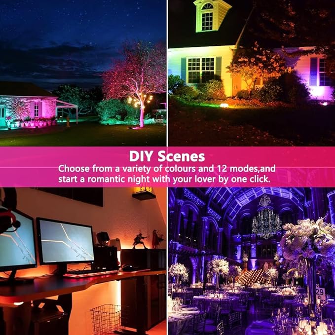 Led Flood Light 30W, 300W Equivalent 3000 LM Outdoor Color Changing Led Stage Landscape Lights, Bluetooth RGBW Smart Floodlights 2700K & 16 Million Colors&Timing& Music Sync, IP66，US 3-Plug (2 Pack) MELPO