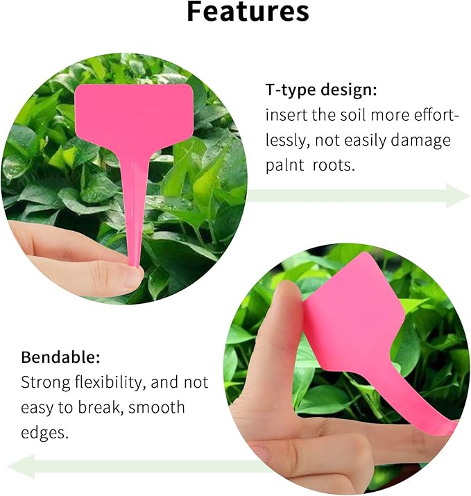 Pink Plant labels,100 Pcs 6 x10cm Plastic Plant T-Type Tags Nursery Garden Labels KINGLAKE