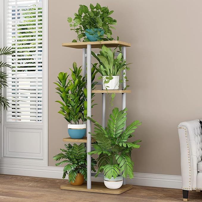 LINZINAR Plant Stand Indoor 4 Tier 5 Potted Multiple Plant Shelf Stands for Garden Corner Balcony Living Room White LINZINAR