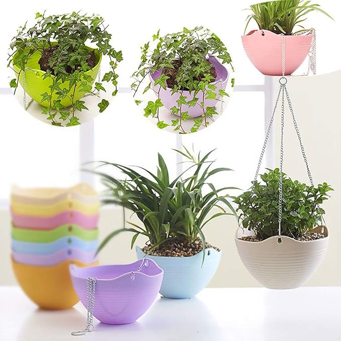 Foraineam Set of 7 Colors Self-Watering Hanging Planter Indoor Outdoor Garden Flower Plant Pot Container with Drainer and Hanging Chain Foraineam