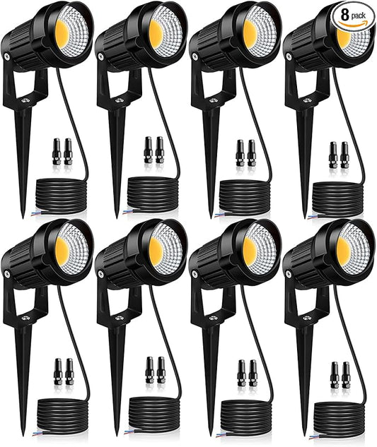 12W LED Landscape Lights Low Voltage, 3000K Warm White 12V AC/DC Waterproof Outdoor Spotlights, IP65 Garden Pathway Lights with 8 Spike Stands for Tree Garden Yard Pathway (8 Pack) Rootora