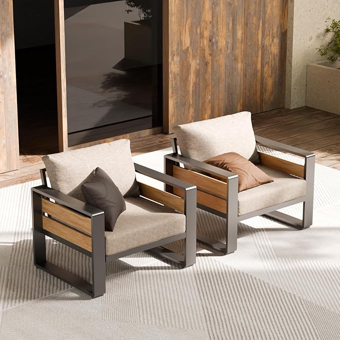 ZANDOR Aluminum Outdoor Patio Furniture - 2 Pcs Armchairs and Coffee Table, All-Weather Metal Modern Outside Furniture with Washable Thick Cushion for Garden/Backyard/Porch, Grey ZANDOR%7CCraftingYourOutdoorElegance