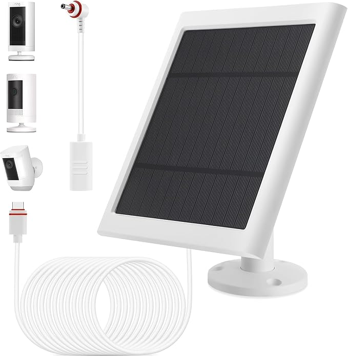 IP65 Solar Panel Outdoor for Ring Cameras (White 1P) Spotlight Cam Plus/Pro(Battery) Stick Up Cam/Pro Wireless Outdoor with 10FT/3M Long Cable Dustproof Waterproof Fehuatenda