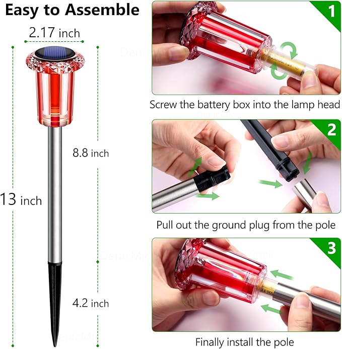 DenicMic Solar Lights Outdoor 10 Pack Waterproof Red White LED Stainless Steel Stake Outside Lights for Yard Pathway Garden Driveway Walkway Landscape Path Lighting Valentines Day Decorations Denicmic