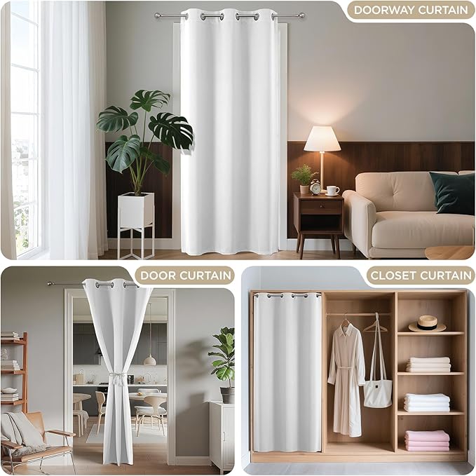 Joydeco Blackout Door Curtain for Doorway Privacy 90 Inches Long, Grommet Closet Curtain for Open Closet, Room Divider for Bedroom Living Room (Pure White 52Wx90L, 1 Panel) JOYDECO