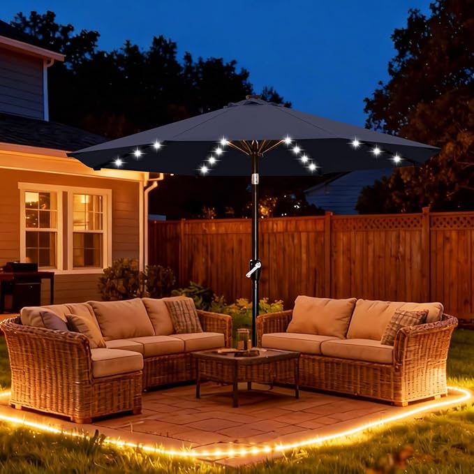 ABCCANOPY Durable Solar Led Patio Umbrellas with 32LED Lights 11FT (Deep Blue) ABCCANOPY