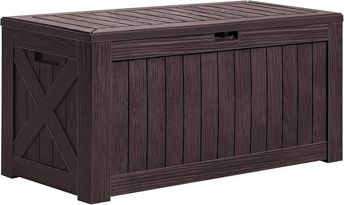 Greesum 120 Gallon Deck Box, Resin Outdoor Storage Container for Patio Furniture, Garden Tools, Pool Accessories, Weatherproof, Lockable, Brown BuynowfromGreesum