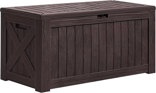 Greesum 120 Gallon Deck Box, Resin Outdoor Storage Container for Patio Furniture, Garden Tools, Pool Accessories, Weatherproof, Lockable, Brown BuynowfromGreesum