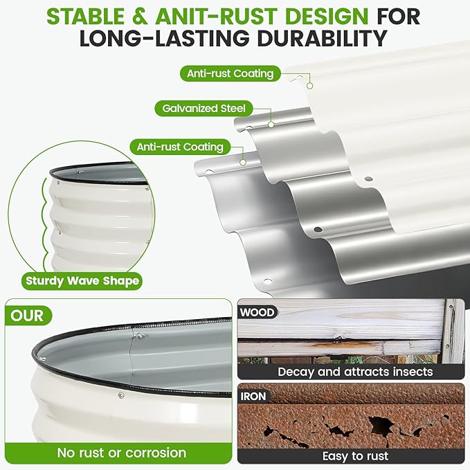 Galvanized Raised Garden Bed Outdoor |17'' Tall Planter Box Outdoor for Deep Root Plants | 3Pcs Raised Bed Kit for Gardening with Rubber Strip for Vegetables Flowers Fruits (White, 4x2x1.4FT) GGOODGAIN