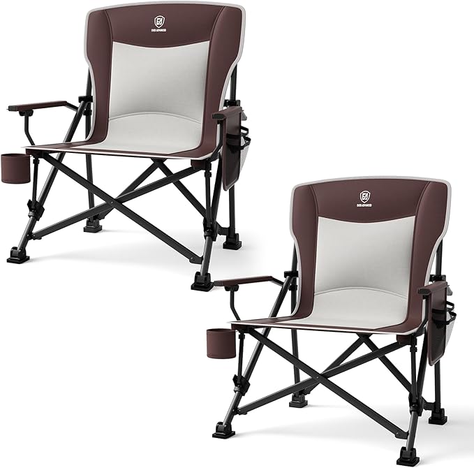 EVER ADVANCED Oversized Folding Camping Chair, for Adults Heavy Duty Lawn Chair with Side Pockets, Portable Collapsible Quad Chair for Outside, Support Up to 500lbs, Red 2Pack EVERADVANCED