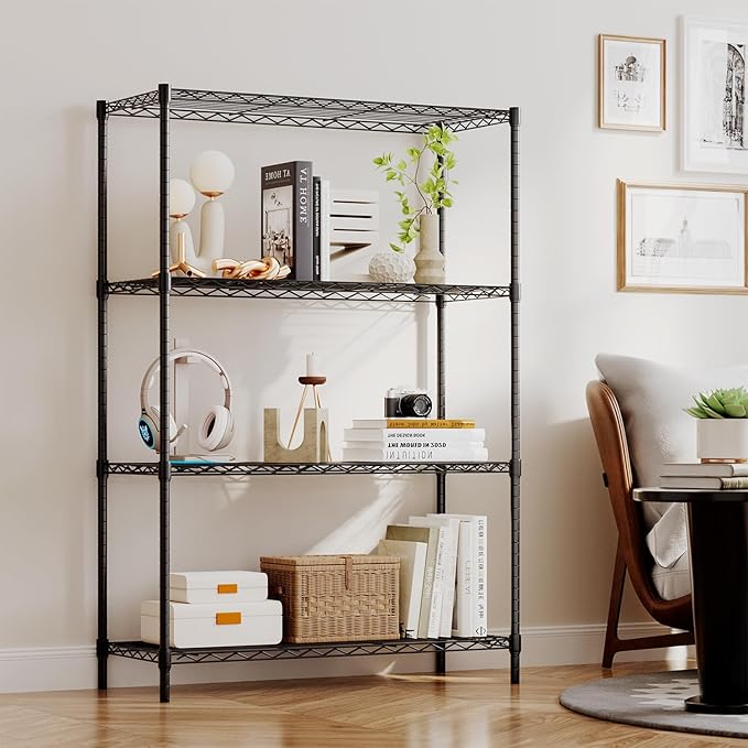BestOffice | 4-Tier Wire Storage Shelves | 36x14x54 | Black | with Adjustable Racks | Heavy-Duty Metal Shelf, Holds Upto 1000 lbs | No-Tool Assembly | Ideal for Home & Garage Shelving BestOffice