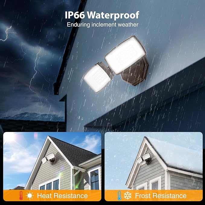 Onforu 3200LM Flood Lights Outdoor, 32W 6500K LED Security Light Switch Controlled, IP66 Waterproof Outdoor Lights, Wall Mount Exterior Flood Light with 2 Adjustable Heads Floodlights Outside Onforu
