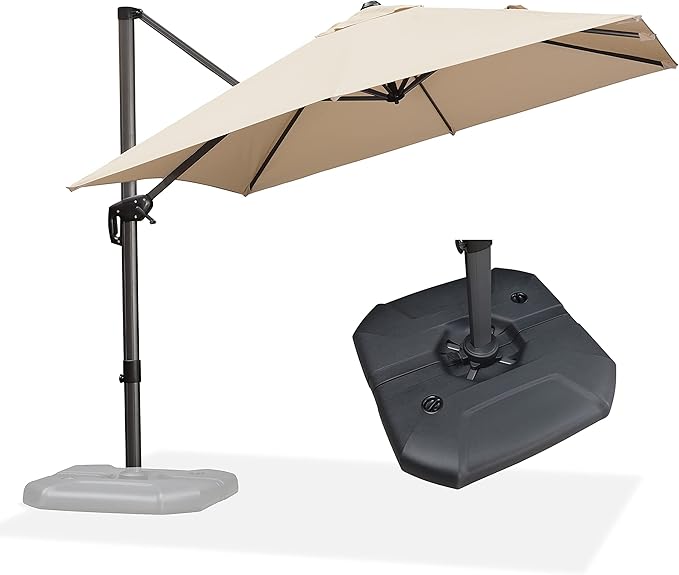 PURPLE LEAF 9 Feet Patio Umbrella with Base Outdoor Cantilever Square Umbrella Aluminum Offset Umbrella with 360-degree Rotation for Garden Deck Pool Patio, Beige PURPLELEAF