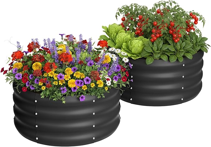 2-Pack 2x1ft Galvanized Raised Garden Bed, Outdoor Planter Bed, Metal Planter Box for Gardening and Planting,Black Besebay