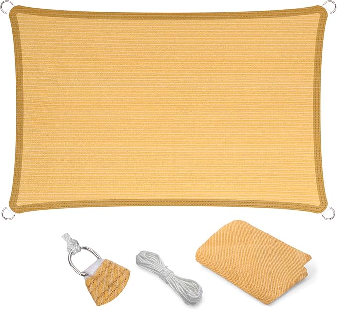 Eden's Decor Straight Flat-Edged Sun Shade Sail Rectangular 9' x 10' Wheat UV-Blocking Outdoor Canopy Fabric Cloth Awning for Pergola Patio Garden Backyard Custom Size EdensDecorInc