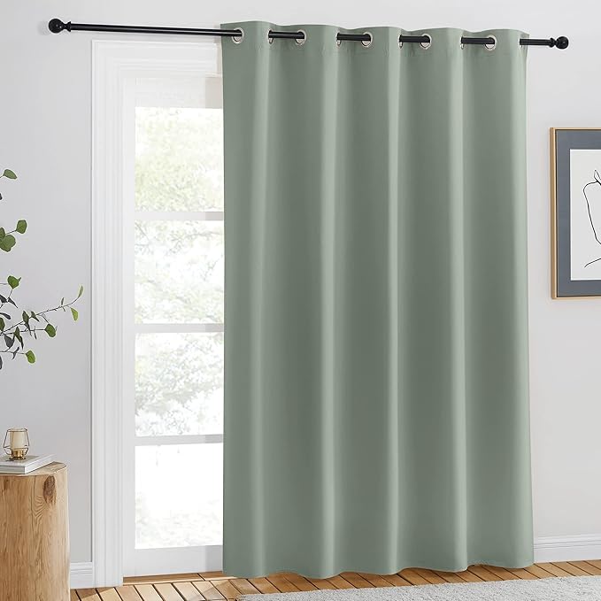 NICETOWN Blackout Sage Green Curtain for Windows 84 inch Long - Thermal Insulated Solid Grommet Room Darkening Drape Sound Reducing for Bedroom/Living Room (1 Panel, W66 x L84) NICETOWN