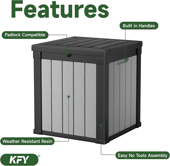 50 gallon deck box,All-weather resin material outdoorstorage box easy to install and portable,Suitable for indoor and outdoor scenes (black and white) KFY