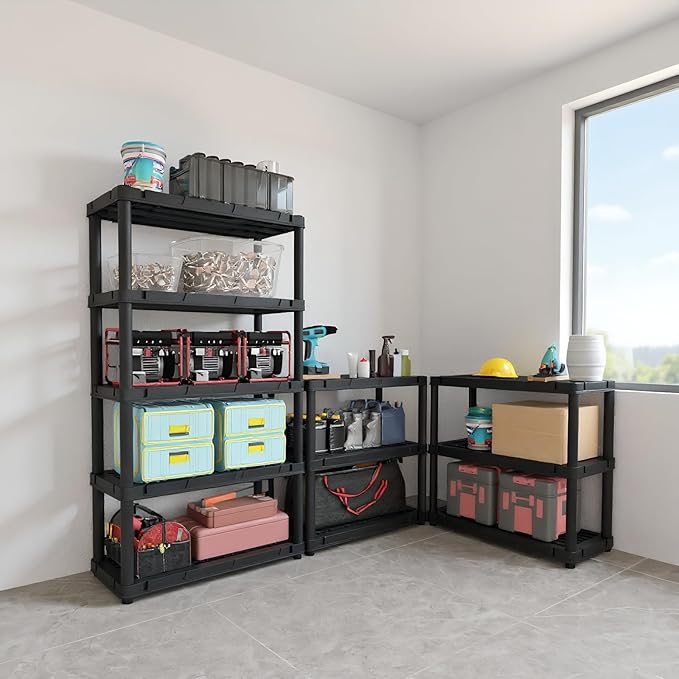 Plastic Storage Shelves, Plastic Heavy Duty Shelves 16.93" D x 35.43" W x 72.44" H,5-Tier Garage Storage Shelving, Shelving Units and Storage Rootora