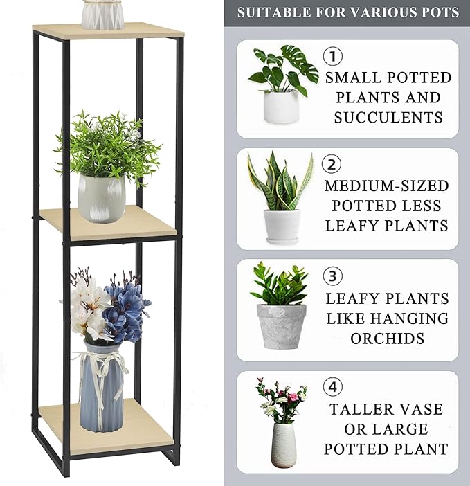 46" Tall Plant Stand Indoor, 3-Tier Modern Plant Shelf, Corner Flower Pot Holder Organizer for Living Room Balcony Patio Garden (Light Oak) GreenLivingSpaces