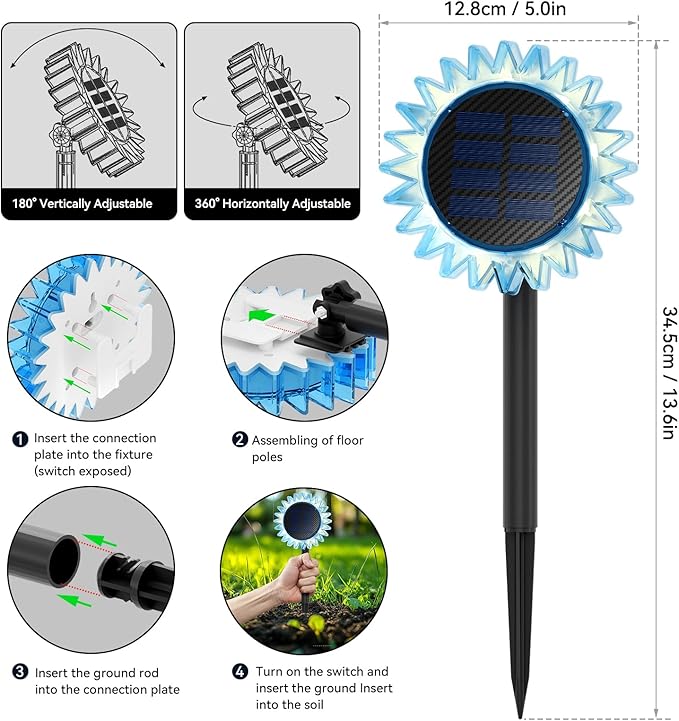 Outdoor Solar Lights, 2 Pack Led Solar Sunflower Lights, Stake/Wall 2-in-1 Waterproof Solar Garden Lights for Yard, Landscape, Fence, Patio, Driveway, Pathway, Backyard Decoration (Warm White) GIUNN