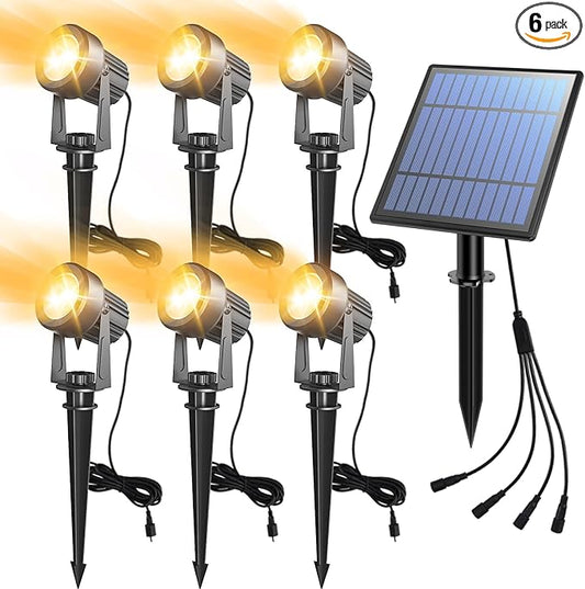 APONUO Solar Spot Lights Outdoor 6-in-1 Landscape Lighting Dusk to Dawn Solar Uplights IP65 Waterproof 9.8ft Cable Outdoor Spot Lights for Yard Pathway Garden Tree Decoration (Warm White) APONUO