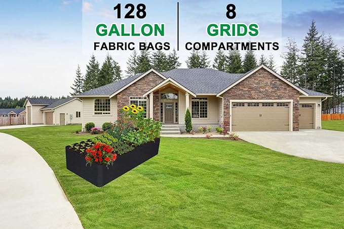 KLEWEE Fabric Raised Garden Bed, 128 Gallon 6 x 3FT Garden Growing Bags for Planting Vegetables, Flowers and Herbs, Breathable Plant Bed Large Grow Planter Bags 8 Grids KLEWEE
